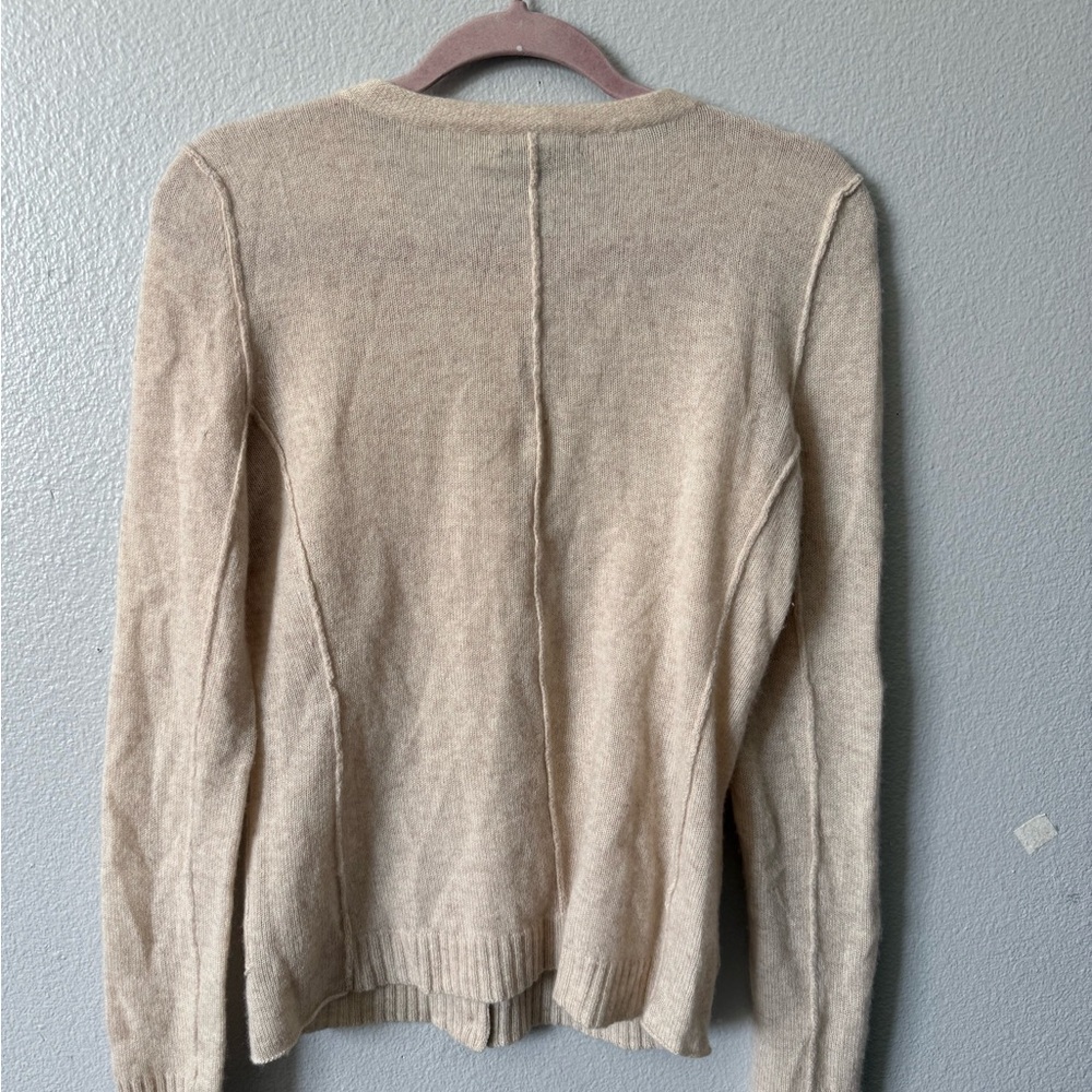 AQUA 100% Cashmere Cream Button Front Cardigan Sweater M | Classic Luxe Knit - Picture 5 of 8